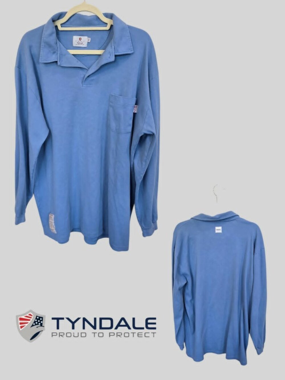 Tyndale Blue Longsleeve Polo Shirt Flame Resistant  Work 10 CAL HRC 2 Mens XL